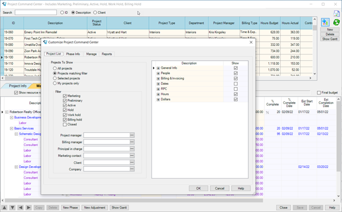 Ajera Project Command Center Customization
